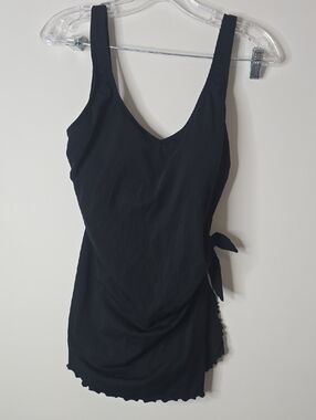 Vintage Plus Size Black Side-Tie Skort One Piece Bathing Suit